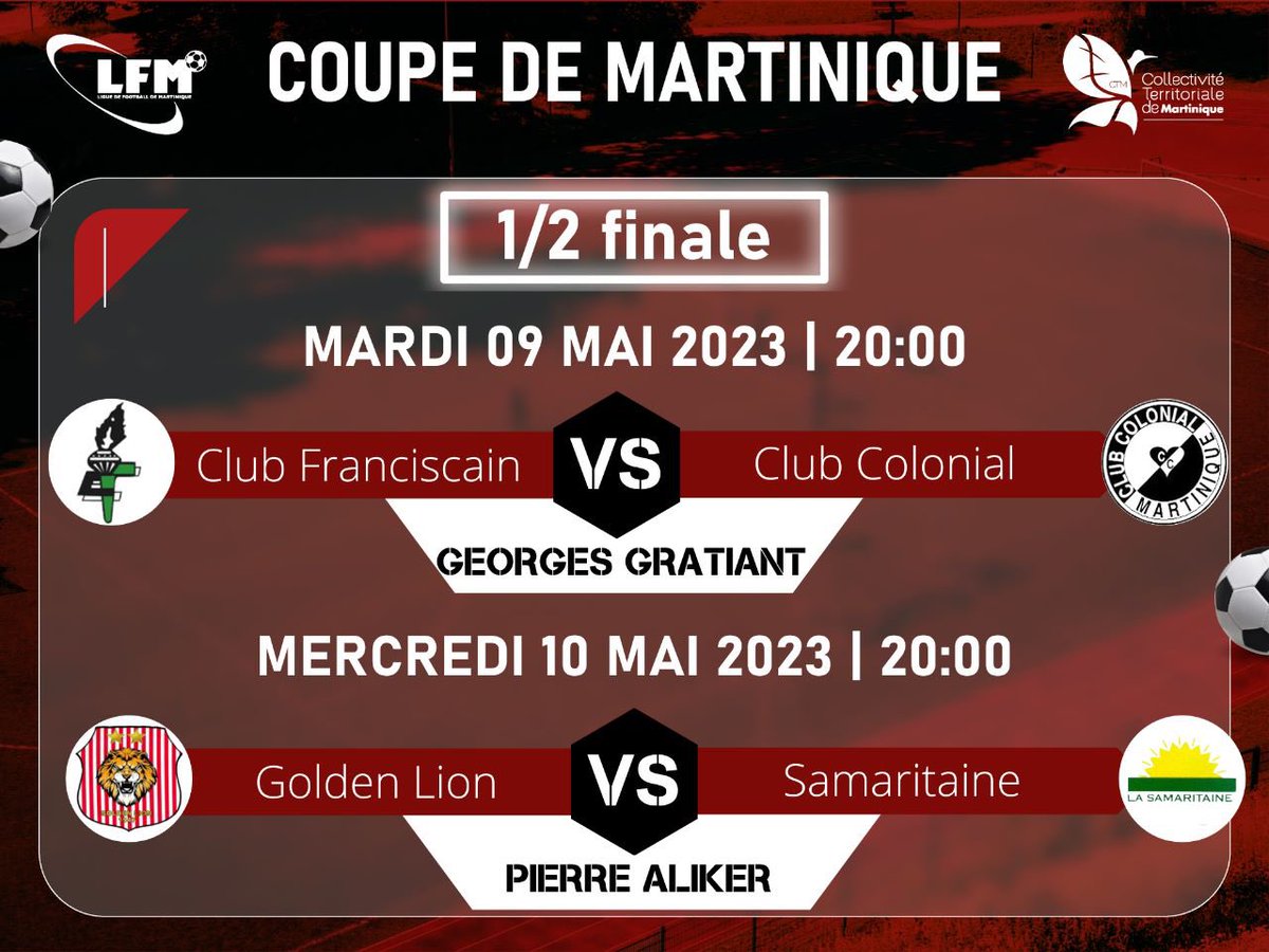 resca_sports's tweet photo. ⚽ #CDMQ : Nous rentrons dans le dernier carré de la compétition. 😍
Deux belles rencontres vous attendent, le Club Franciscain, affronte le Club Colonial mardi au stade Georges Gratiant. Et le Golden Lion affrontera la Samaritaine le lendemain à Pierre Aliker. https://t.co/efrbribBXT