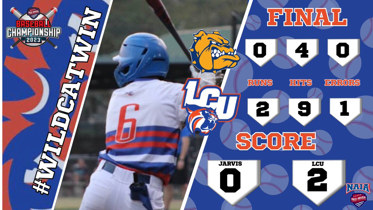 LCU_bsb's tweet photo. FINAL 
#WILDCATWIN
LCU PLAYS AGAIN AT 5 PM

LEADERS:
#10 N. GASPARD 2-3 
#27 N. BRUNET 2-4 AND 1 RBI
#2 N. MOREAU 1-3
#40 J. AUBE 1-4 WITH 1 RBI https://t.co/o6b8KcWqQY