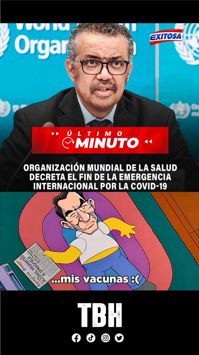 🚨 Organización Mundial de la Salud decreta el fin de la emergencia internacional por la Covid -19 🚨

En Perú... 

#oms
#pandemia #Internacional #COVID19 #estadodeemergencia #NoticiaEnDesarrollo