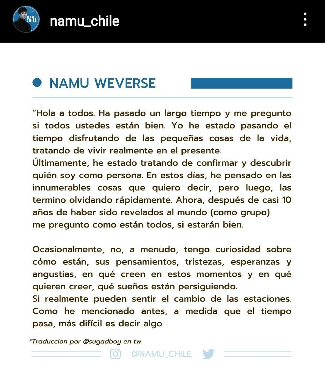 NAMU_Chile's tweet photo. 📰| Traducción de la carta de #Namjoon compartida vía Weverse.
💜🐨

#RM #방탄소년단RM #남준 #알엠 #NAMU 
🌻 https://t.co/Quox2KcmIV