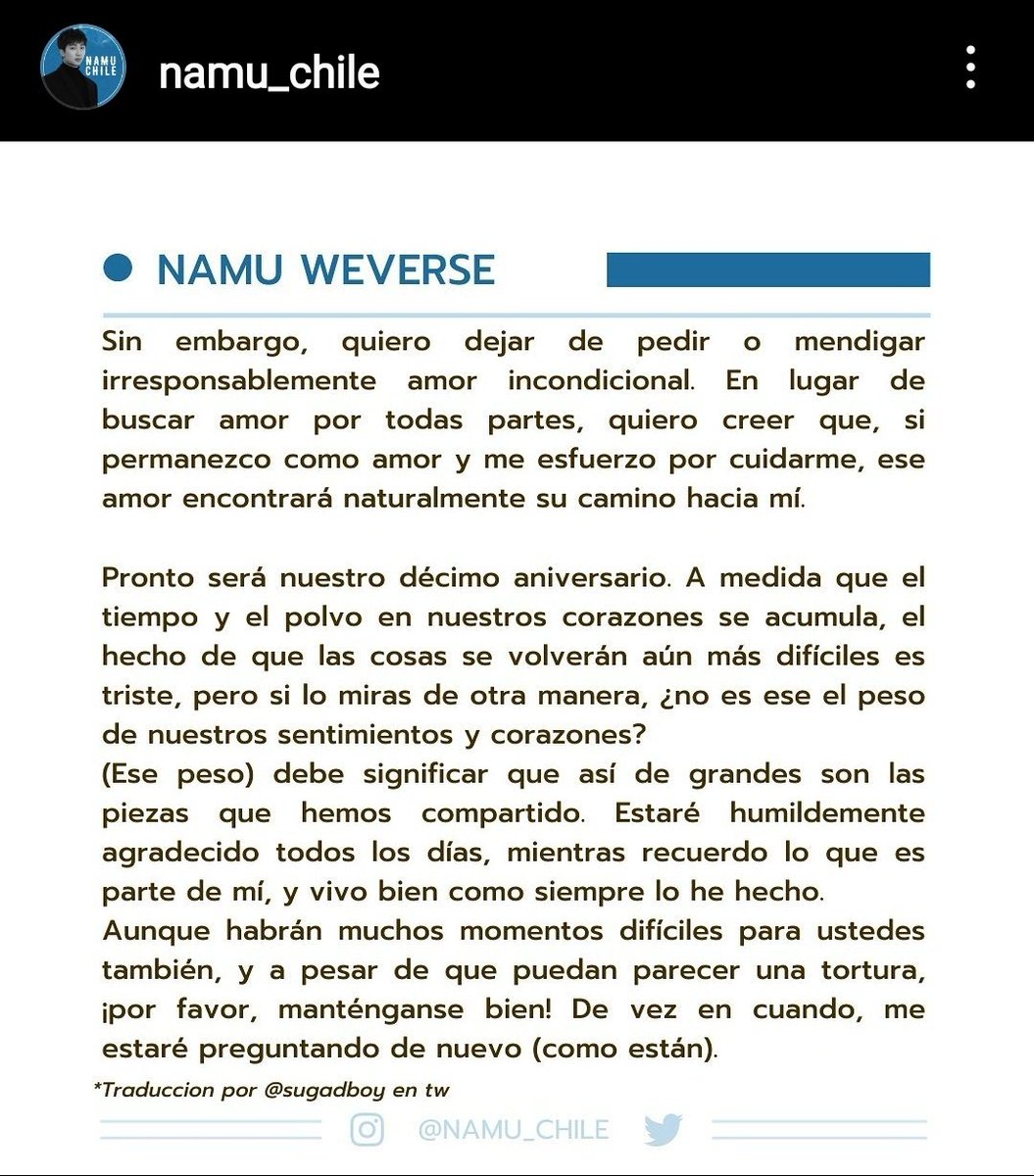 NAMU_Chile's tweet photo. 📰| Traducción de la carta de #Namjoon compartida vía Weverse.
💜🐨

#RM #방탄소년단RM #남준 #알엠 #NAMU 
🌻 https://t.co/Quox2KcmIV