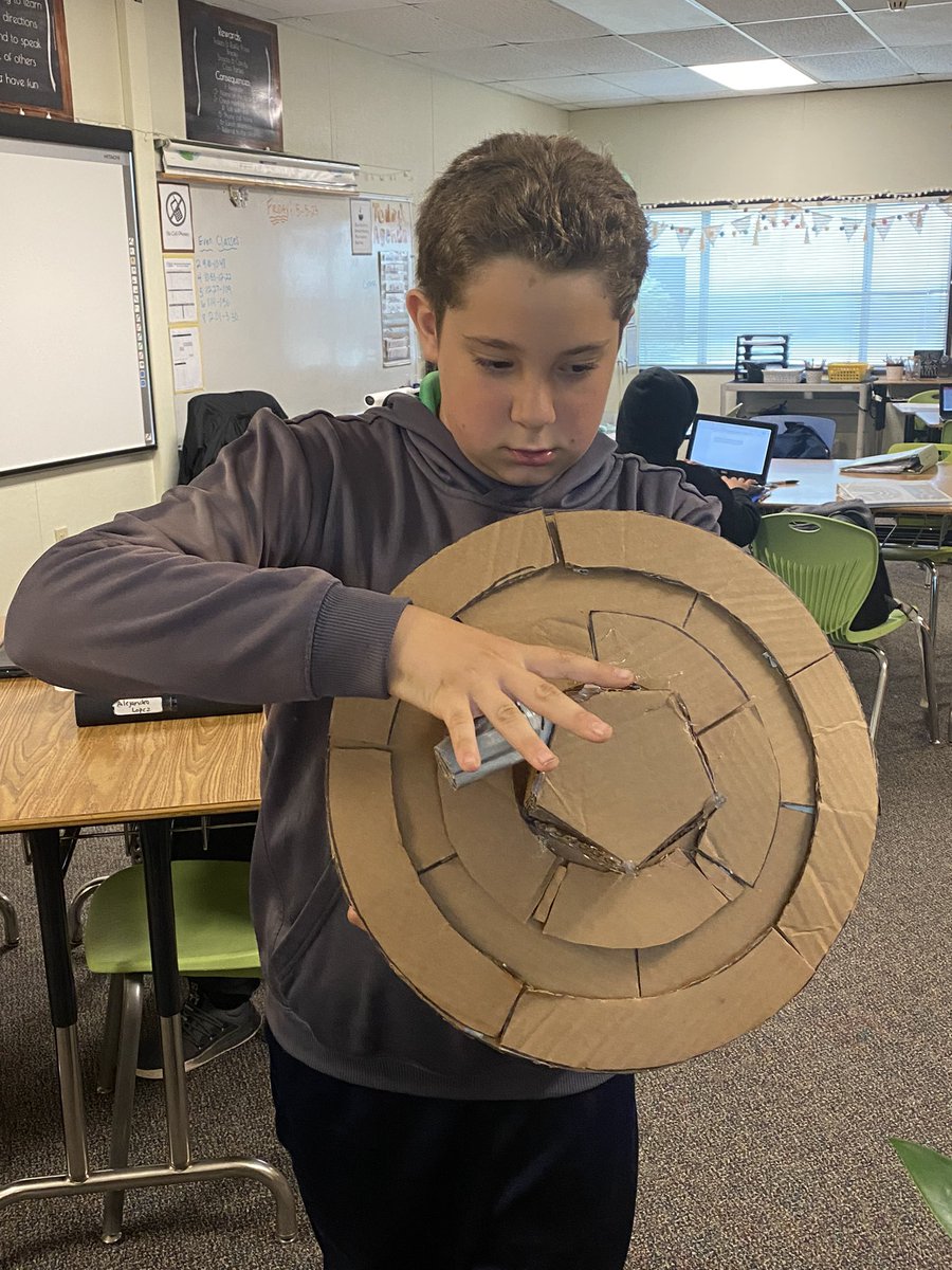 KelleeYoder's tweet photo. This amazing 6th grader designed and created a shield today in iStudio. He couldn’t wait to show me. @VIDASHARKS https://t.co/XaozZLQuLv