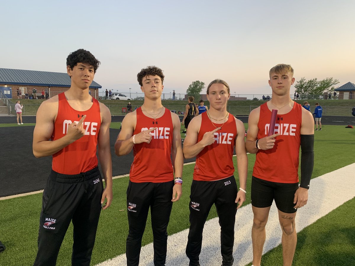 Boys 4x100 Relay of Lee, Hayes, Zauner and Cohoon wins gold and sets a new school record of 42.90! ⁦@MaizeEagles⁩ ⁦@MaizeEagleAD⁩