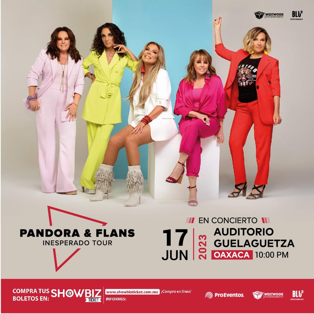 noti_oax's tweet photo. Llega por primera vez a #Oaxaca el tour más #Inesperado del momento ❤️ Pandora y Flans te esperan este 17 de junio ✨ en el #AuditorioGuelaguetza 🎤
Compra tus boletos en línea a través de Showbizticket Mexico y no te pierdas de sus increíbles voces en vivo
#Proeventos https://t.co/GJQyUHhmbO