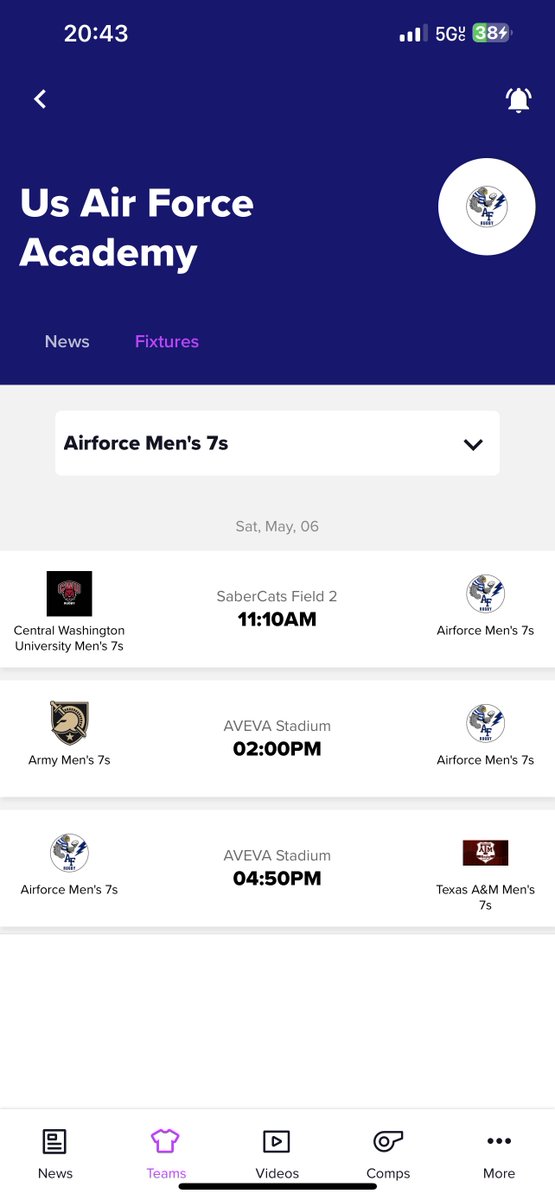Here we go Zoomies!  The match schedule for tomorrow, May 6th, at CRAA D1A National Championships.  The 2pm and 4:50pm matches should be broadcast live on The Rugby Network!