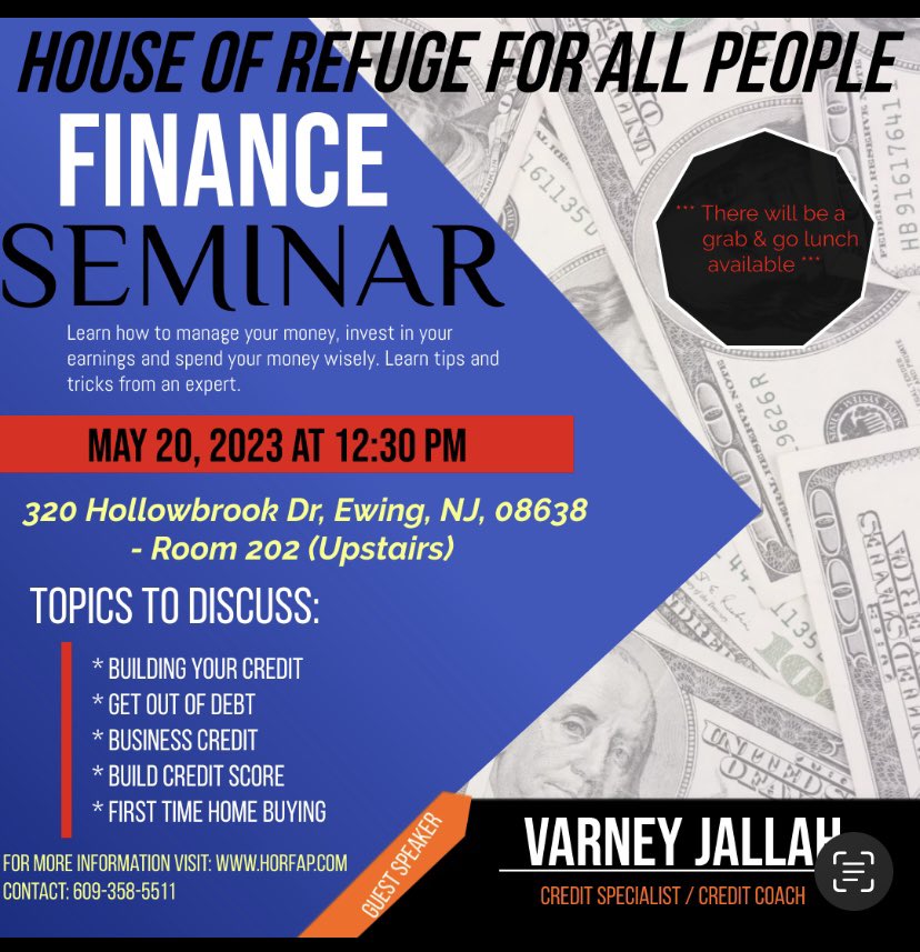 HORFAP_NJ's tweet photo. Learn great tips and find out how to manage your money and credit. This is a free event, but all donations are welcomed. This is a free event, but all donations are welcomed

https://t.co/c2Ol1pUNO1

Cashapp - $Horfap
Paypal -
Houseofrefugeforallpeople@gmail.com
Venmo - @HORFAP https://t.co/XueZRgrZCH