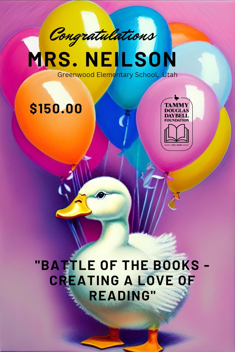 TDD_Foundation's tweet photo. Micro-Donation Blast! 29-36!
This has been so exiting to watch happen. All of these classrooms are going to see their libraries grow, and their students bloom.
💙📚🦆
#TammyDaybell #TDDF #ReadWithMe #nonprofit https://t.co/QbhpKvD6xm