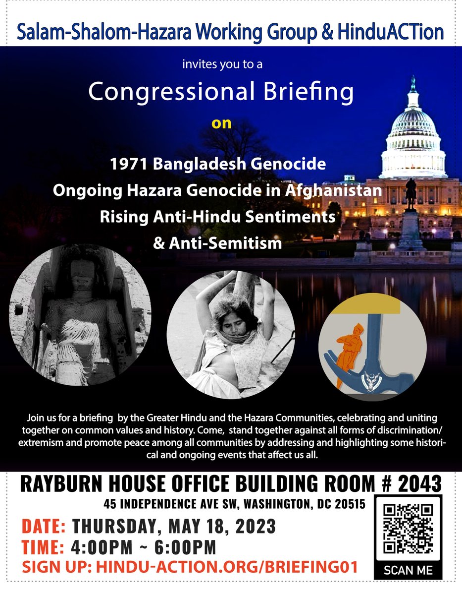 On the auspicious occasion of #BuddhaPurnima /#Vesak, our heartfelt greetings to #Buddhists and #Hindus around the word. Invite your member of Congress to join our Briefing on May 18th at 4:00 PM at Rayburn HOB. We will discuss the plight of #Hazaras who protected the #Bamiyan…