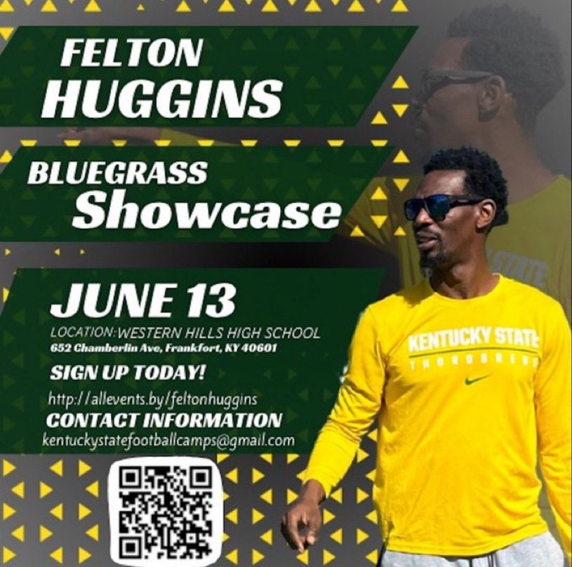 𝕊𝕥𝕖𝕧𝕚𝕖 Styles (@steviejohnson13) on Twitter photo Opportunities Everywhere.
My former <a href="/BuffaloBills/">Buffalo Bills</a> teammate <a href="/F_Huggins80/">Felton Huggins Jr.</a> is HC at Kentucky State. He’s got a Showcase for Athletes to join his Air Raid Offense and Bluegrass Defense. Opportunities Everywhere.
My former <a href="/BuffaloBills/">Buffalo Bills</a> teammate <a href="/F_Huggins80/">Felton Huggins Jr.</a> is HC at Kentucky State. He’s got a Showcase for Athletes to join his Air Raid Offense and Bluegrass Defense.