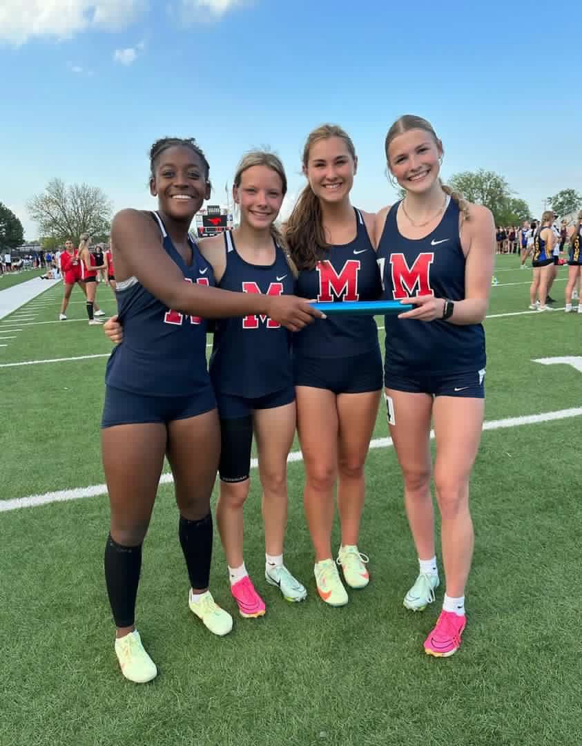 🚨🚨New School Record🚨🚨
Aylani Barron, Hanna Pellant, Avery Larson, &amp; Harli Omli smashed the former MHS 4x100 Relay record of 49.16 today in Salina by running a 48.83!! #mhstf23