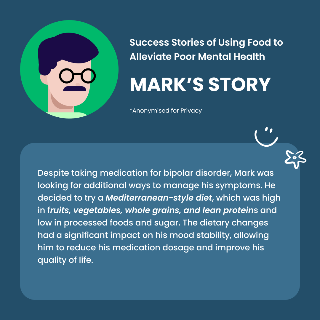 When medication wasn't enough to manage his bipolar disorder, Mark turned to nutrition for help! 🍽️🍏🥗#NutritionForMentalHealth #HealthyMindHealthyBody #FoodasMedicine #MentalHealthAwareness #NutritionalPsychiatry #TheHappyPlate #WellnessJourney #Food #Mood #MentalHealth