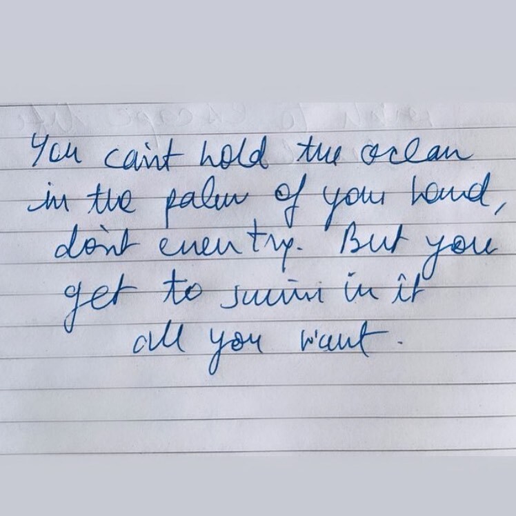ZalmaBour's tweet photo. Things @dohnraj learned on earth in his body so far// You can’t hold the ocean in the palm of your hand, don’t even try. But you get to swim in it all you want. ~~~ https://t.co/yVrJe4ISWS