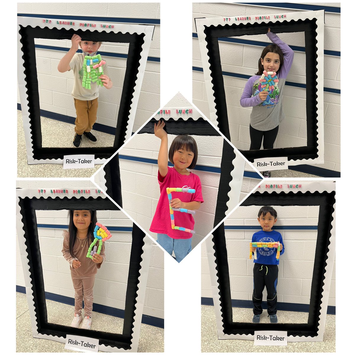 MrsBloomrose's tweet photo. First grade risk-takers! And a balanced student who couldn’t attend last month’s lunch! Do you see the table made out of craft puffs?! Such creative kiddos! @anesmustangs @mspark2teach @awharris0528 @wieduwmg @MarkMustangs @ibpyp #lplunch #risktaker https://t.co/WV0hFsuM5n