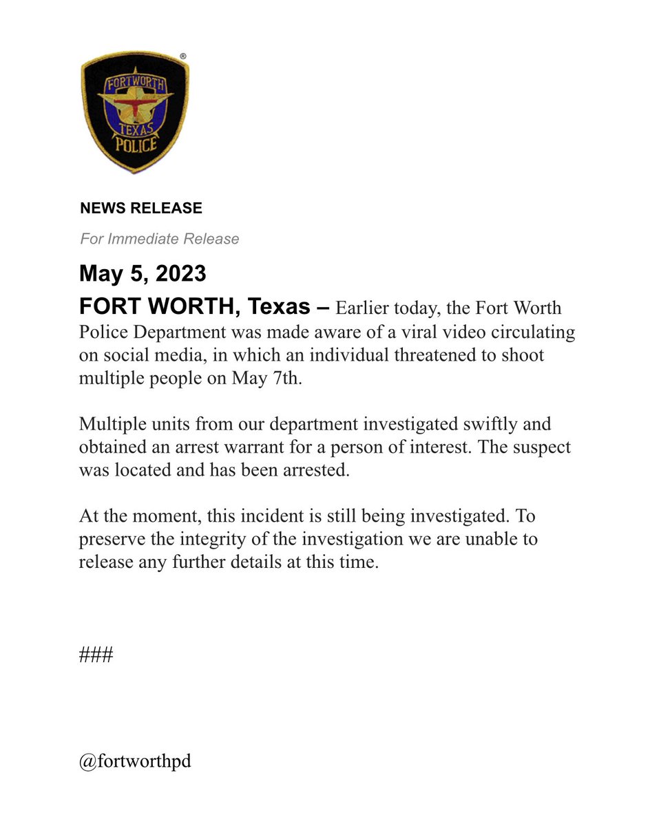 fortworthpd's tweet photo. #ThankYou to everyone that sent us messages about a safety concern on social media. 

We value our partnership with our #FWCommunity. https://t.co/i5kqDkudO2