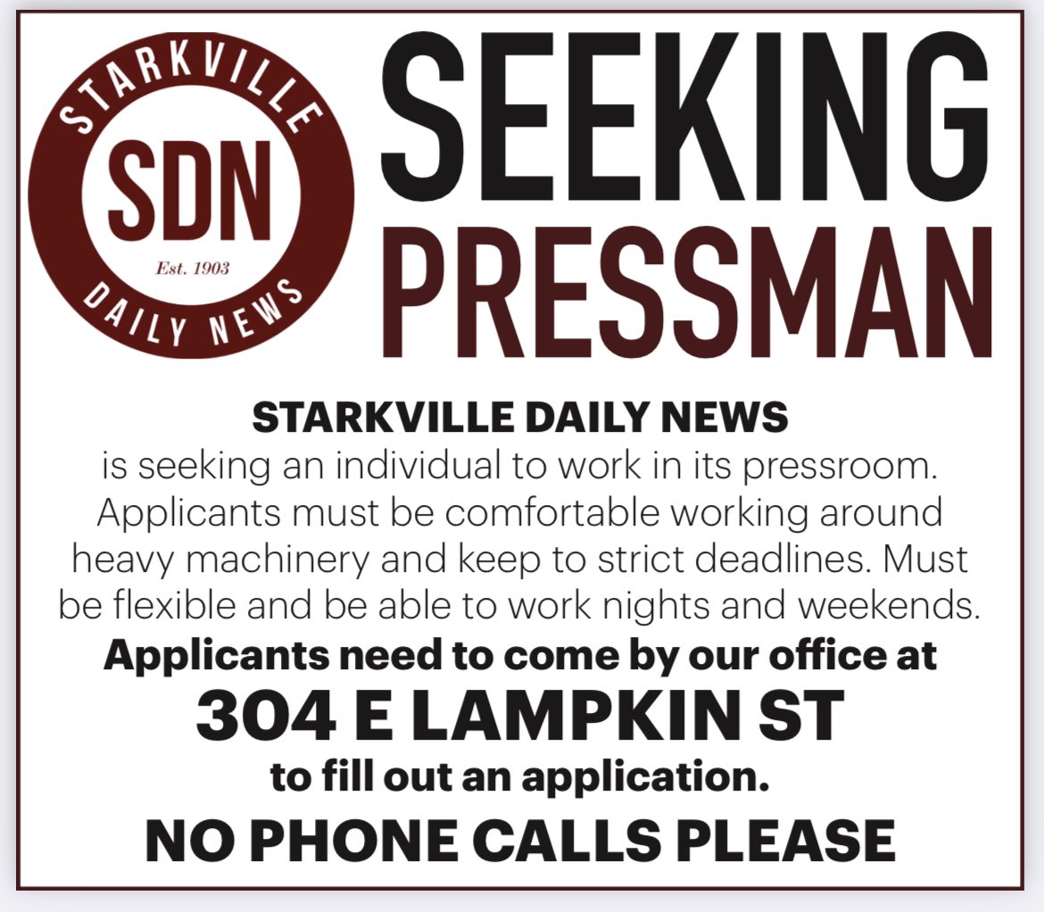 wendielise's tweet photo. #HelpWanted #StarkvilleDailyNews #theSDN https://t.co/zmhueqZXKR