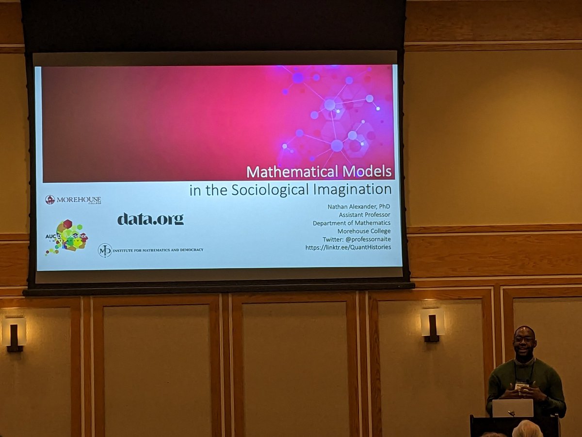 WAMATYC's tweet photo. The 2023 Washington College Mathematics Conference keynote address by Nathan Alexander @professornaite of @Morehouse College: "Mathematical Models in the Sociological Imagination" https://t.co/WN7zbl5UnU