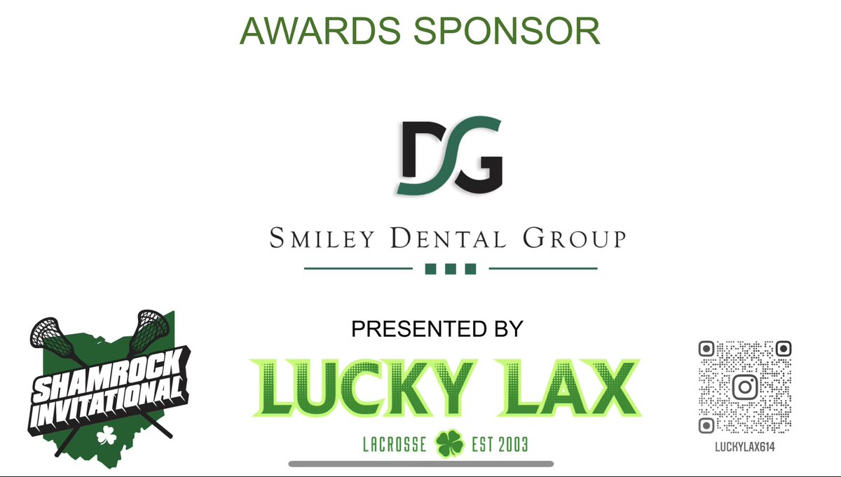 Another huge thank you to our Awards Sponsor - Smiley Dental Group <a href="/SmileyDental/">Smiley Dental Group</a> for the Shamrock ☘️ Invitational Girls Middle School 🥍 Tournament brought to you by <a href="/LuckyLax614/">Lucky Lax</a>!