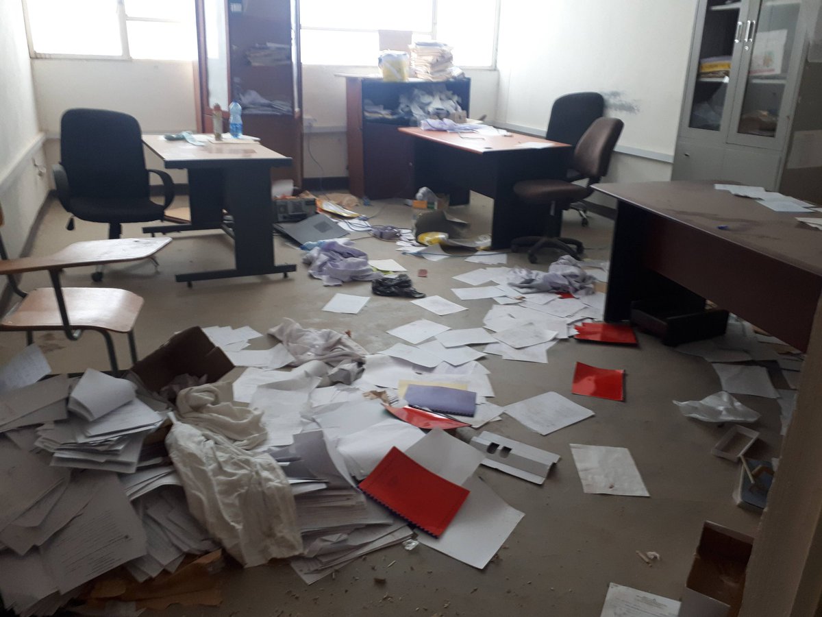 FissehaGideyGe1's tweet photo. This is what my office at Adigrat University looked like when I came back to see what was left after being robbed of everything in it by the invading Eritrean forces. 
Desktops are gone while documents are thrown in every direction. 
#Justice_and_Accountability for Tigray https://t.co/lA5M9k976S