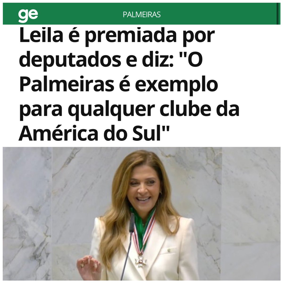 leilapereiralp's tweet photo. Leila é premiada por deputados e diz: "O Palmeiras é exemplo para qualquer clube da América do Sul" Matéria completa no site do G.E:  https://t.co/6Jr8AsRTcA https://t.co/faqkxU81t7
