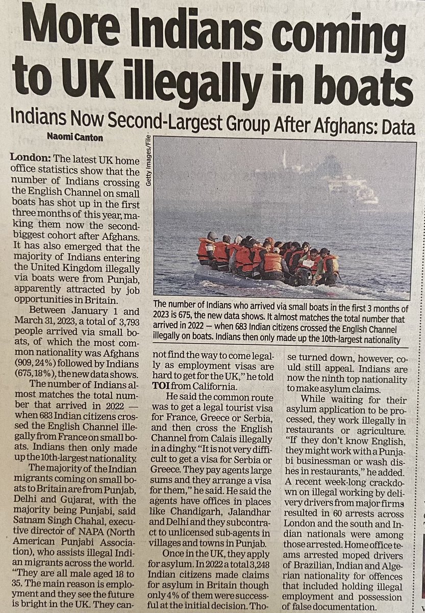 barkhad's tweet photo. Indians become second largest group of illegal immigrants trying to enter the UK on small boats. In search of jobs, most Indians who are taking this risky route into the UK are from Punjab, Delhi and Gujarat. 

What a sad and worrying trend… https://t.co/5uDUH8JjdZ