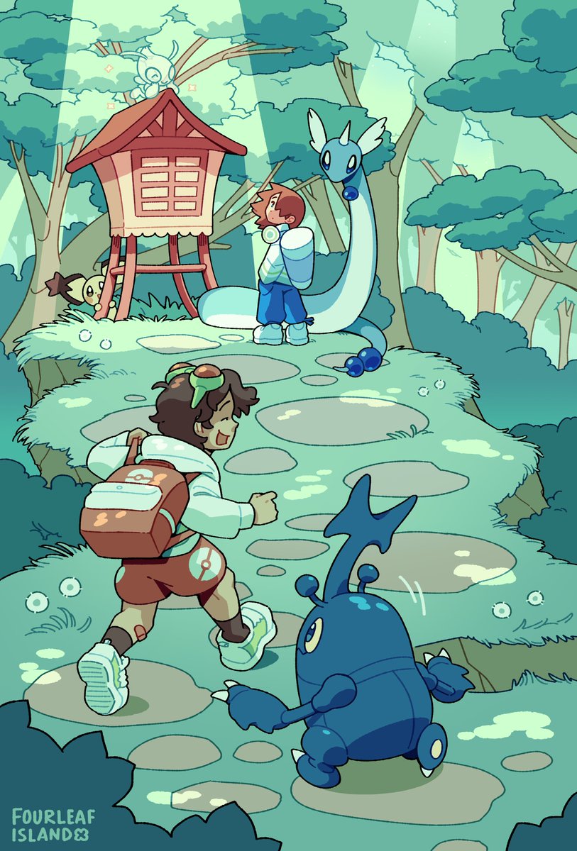 backpack pokemon (creature) brown hair bag shorts multiple boys tree  illustration images