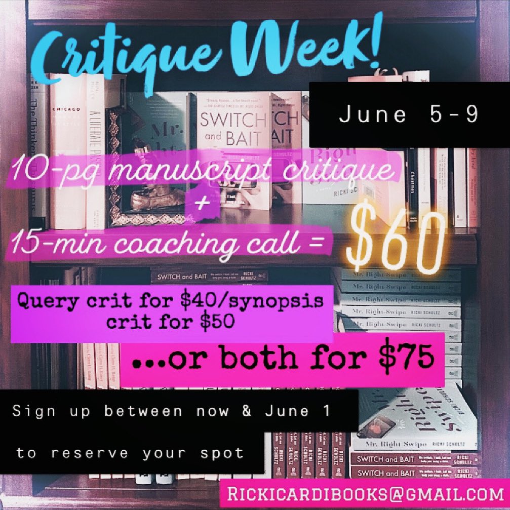 RickiCardi's tweet photo. Summer is right around the corner—what better time to focus on your writing?
.
#critiqueweek #writingcommunity #amquerying #querying #synopsis #freelanceeditor #editor #amwriting #critique #editpromo https://t.co/s4XGtOVyC1