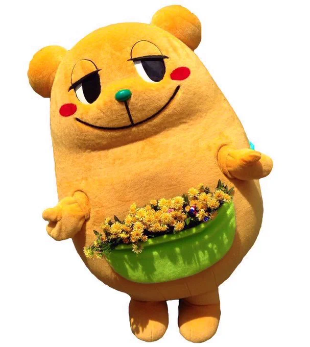 Mikarun, a bear with tangerines for ears and a window box full of dandelions on its belly, is the mascot for Yonan Hospital in Japan's Kaizu City.