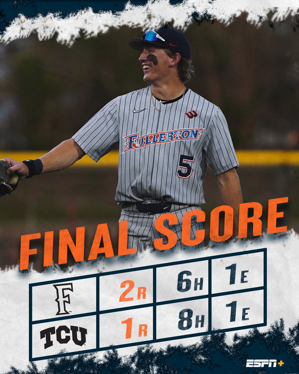 FullertonBSB's tweet photo. Titans defeat TCU, 2-1! 

#TusksUp https://t.co/MtQTU5WqIT