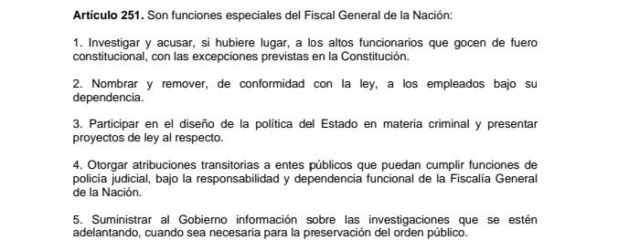 JulianProgre's tweet photo. Existen tres casos en particular donde el presidente de la república puede darle órdenes al fiscal general de la nación.. Está escrito en nuestra constitución artículo 215 numeral 5.... 
Aquí el ex fiscal Montealegre jurista y conocedor de la ley lo explica ..  

Mi presidente es hijo de la constitución del 91 y sabe muy bien como está hecha ya que fue el M19 quien ayudo a realizarla junto con partidos de esa época......

Respeten  al que sabe...