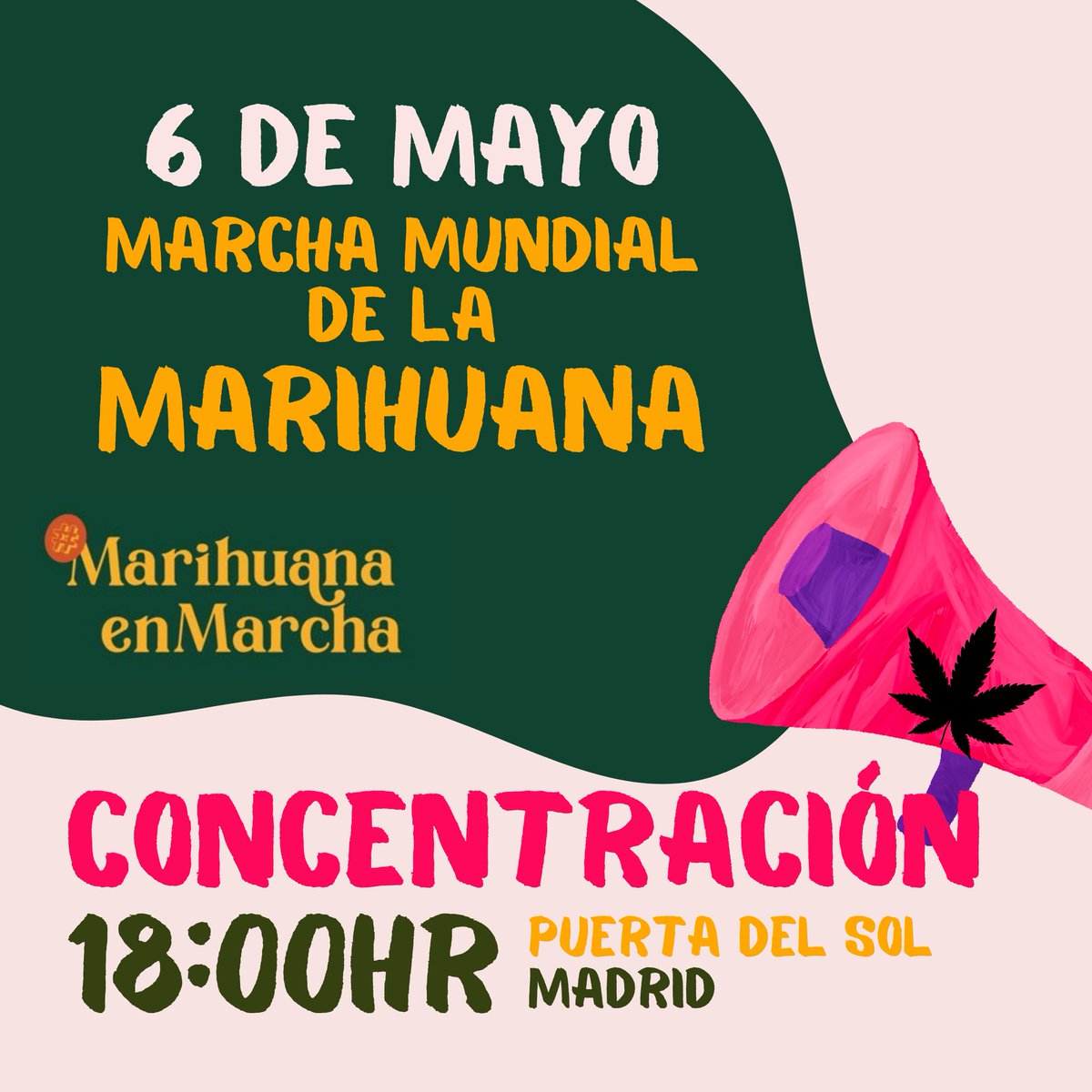 FederacionFAC's tweet photo. Hoy, todas a ☀ #Madrid 
Concentración #MMMM23 
Este año la delegación del Gobierno, nos ha querido parar los pies, !! Inundemos Puerta de sol de Libertad¡¡ 
@MarihuanaMarcha
@AmecMadrid
@Org_REMA
@ObsCannabis
@encod
@CANNABMED https://t.co/dXSeRS48GQ