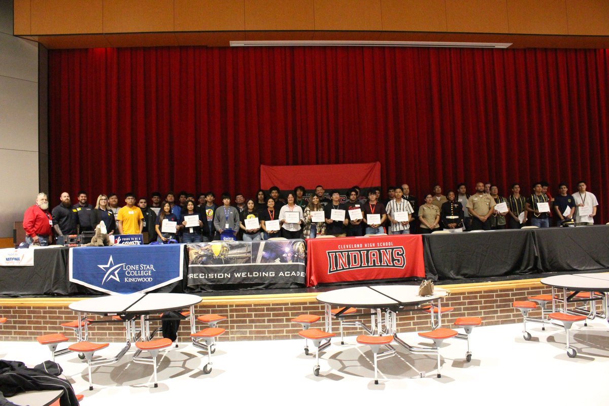 CTE Signing Day was a success! 46 of our CTE seniors "signed" with trade/technical schools and the military! We are proud of their hard work. Thank you to our representatives and recruiters for attending!Congratulations to all! 💯  <a href="/CHS_CISD/">Cleveland High School</a> #CTEiswhereitsat #theclevelandisdway