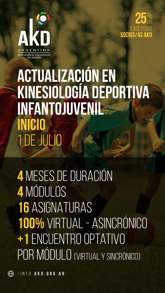 Nueva capacitacion que viene a llenar un vacío dentro de la kinesiologia deportiva con un plantel docente increíble y con mucha experiencia en esta población!!

Organizado por la <a href="/AKDeporte/">AKDeporte</a>. Comienza el 1/7/2023. Virtual y asincrónico.

Mas info 👉 fisio.one/capacitacion/a…