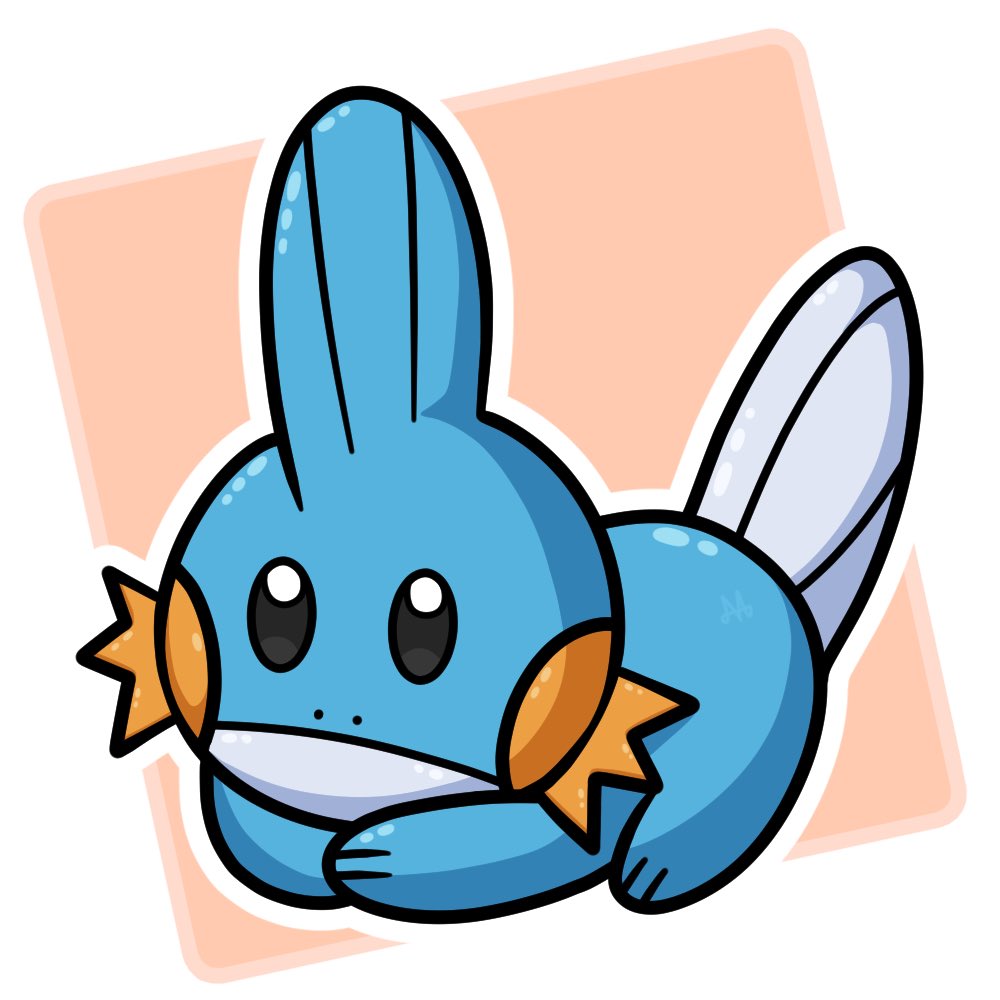 Design3DS's tweet image. Here’s a sticker-like drawing, that I might start posting a bit more.
#Pokemon 
#ポケモン 
#Mudkip
Added a background from the deleted tweet*