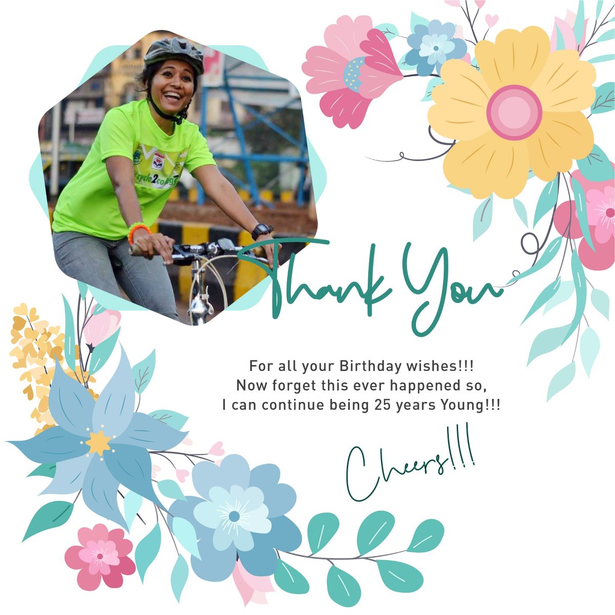 cycfiroza's tweet photo. Thank you for all your birthday wishes and for thinking of me 😀🚲💕 

Creative post by @tadphaleuday n team

#fitat52 #beingstrong #beingalive #beingme #beingpositive #beinghappy #beinggreatful #first #bicyclemayorofmumbai #cyclechalacitybacha https://t.co/3geRY1xKcX