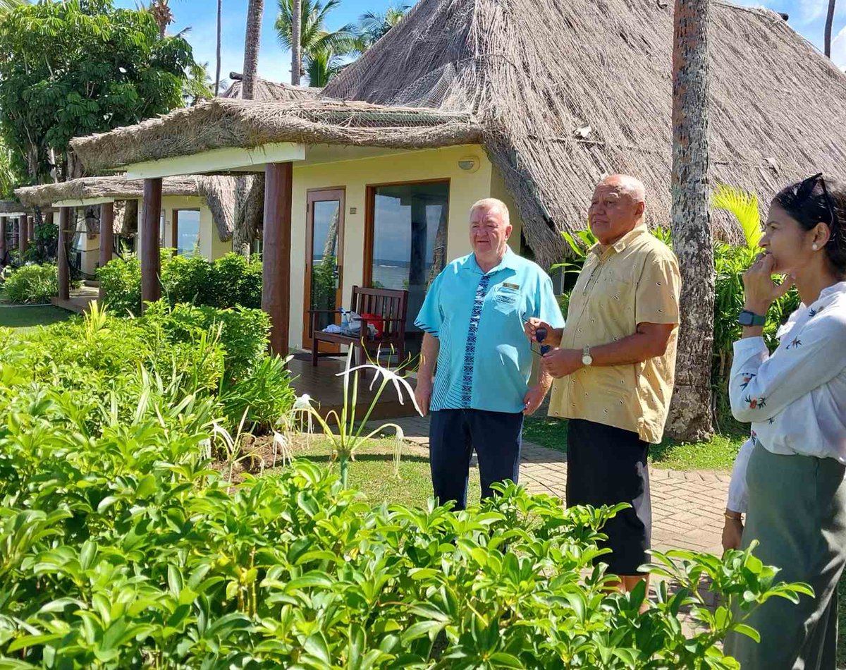 MTCAFiji's tweet photo. Hon. @billgavoka, accompanied by the Assistant Minister, Hon. Alitia Bainivalu and Permanent Secretary, touring @OutriggerFiji. Resort Manager, Mr. Russell Blaik gave an update on how the Resort was performing and some of the recent refurbishments undertaken. https://t.co/kaq8vsi2PR