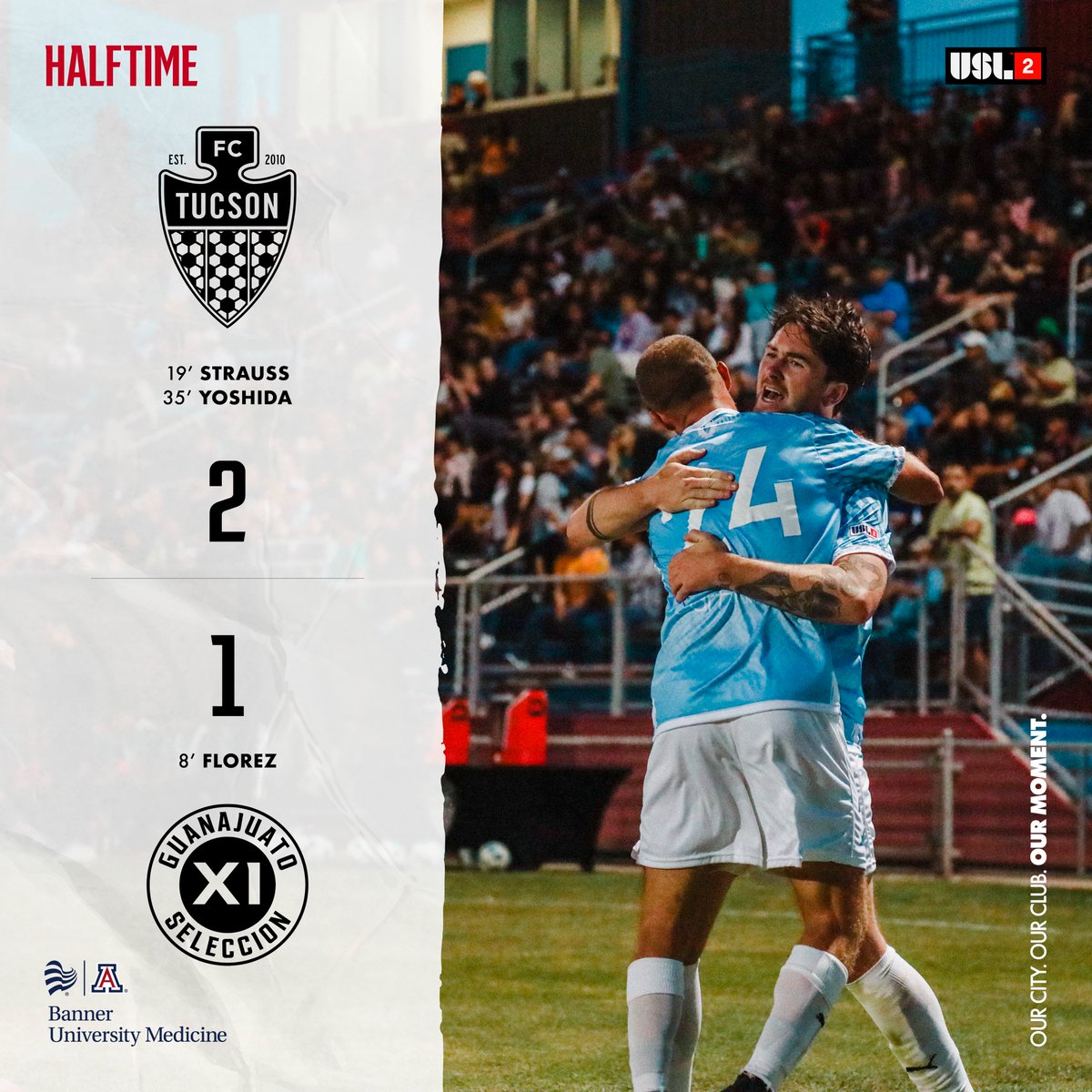 FCTucson's tweet photo. WE'RE UP AT THE HALF!

#TUCvGJS #OURTEAM #OURCITY #OURMOMENT
#FCTUCSON

Match Day presented by @BannerHealth https://t.co/zhX9LbgmG6