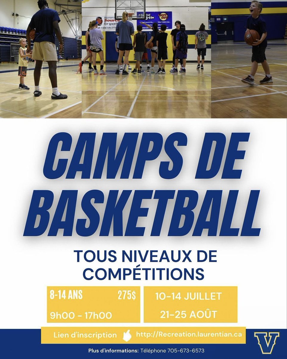 Basketball camps are back! Save the dates July 10-14 and August 21-25 To register call 705-673-6573 or go online and register at recreation.laurentian.ca