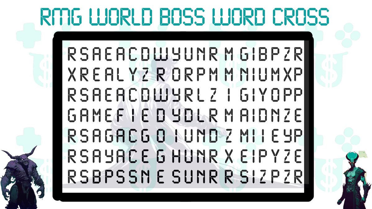 WORLD BOSS WORD CROSS 🧩

A lot going on in the gamefi/crypto world. If you missed out on $PEPE like most, here's something to cheer you up.

⚠️$20 USDT Giveaway ⚠️

To enter:
✅ Find the 11 words
✅ Open a ticket in Discord and send it there
✅ Tag 3 friends below