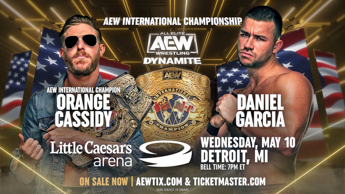 #AEW International Champ @orangecassidy puts the title on the line against #JerichoAppreciationSociety’s @garciawrestling THIS WEDNESDAY on #AEWDynamite LIVE from the @LCArena_Detroit at 8pm ET/7pm CT on @tbsnetwork!