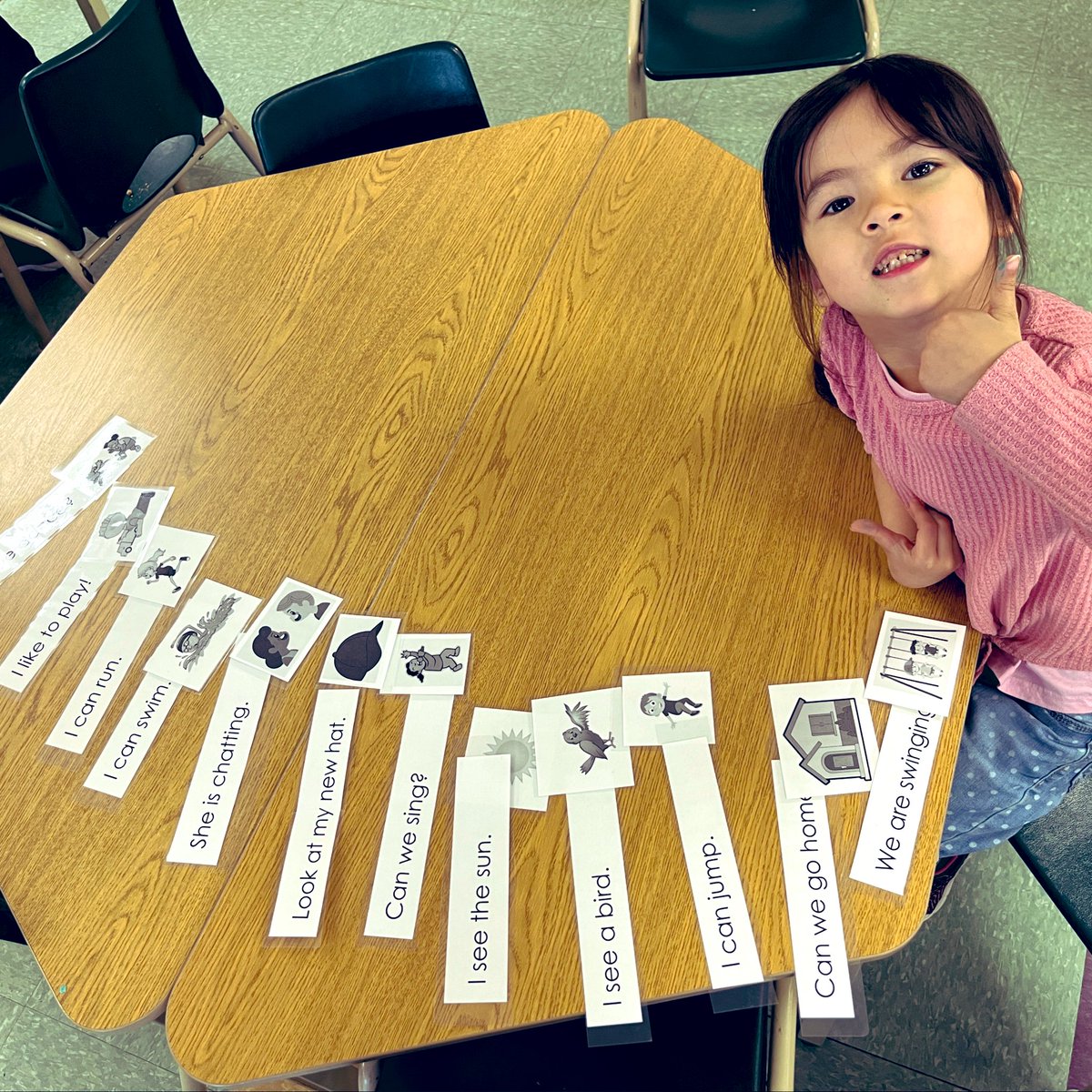 This rockstar challenged herself to match all of the sentences/pictures before our literacy centre time was up. Not only did she do it with time to spare, but she also went on to say it was too easy. She asked for a picture, so here it is. #HardWorkPaysOff