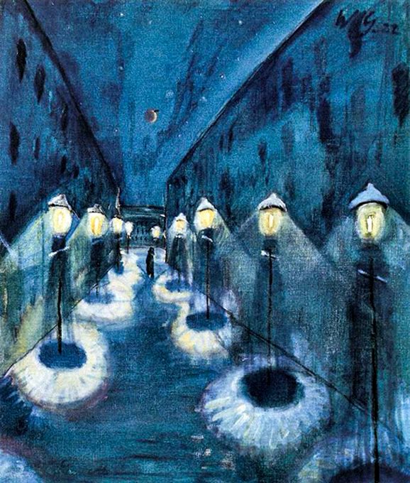 Walter Gramatté, a German expressionist painter who specialized in magic realism.

 Nächtliche Strasse (Street By Night), 1922
#Painting  #Expresionism