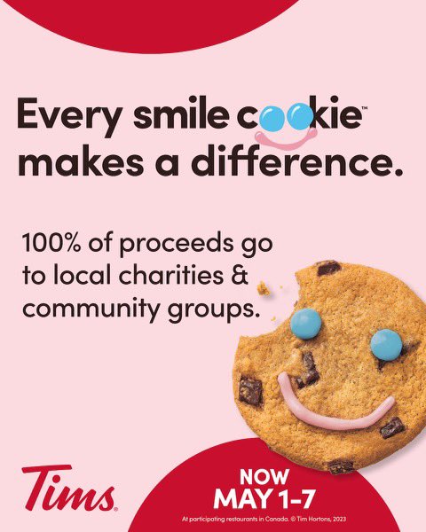 Don’t forget to stop by and pick up a Smile Cookie at our local Tim Hortons. Some of the Proceeds will go towards our Natural Playground 😊