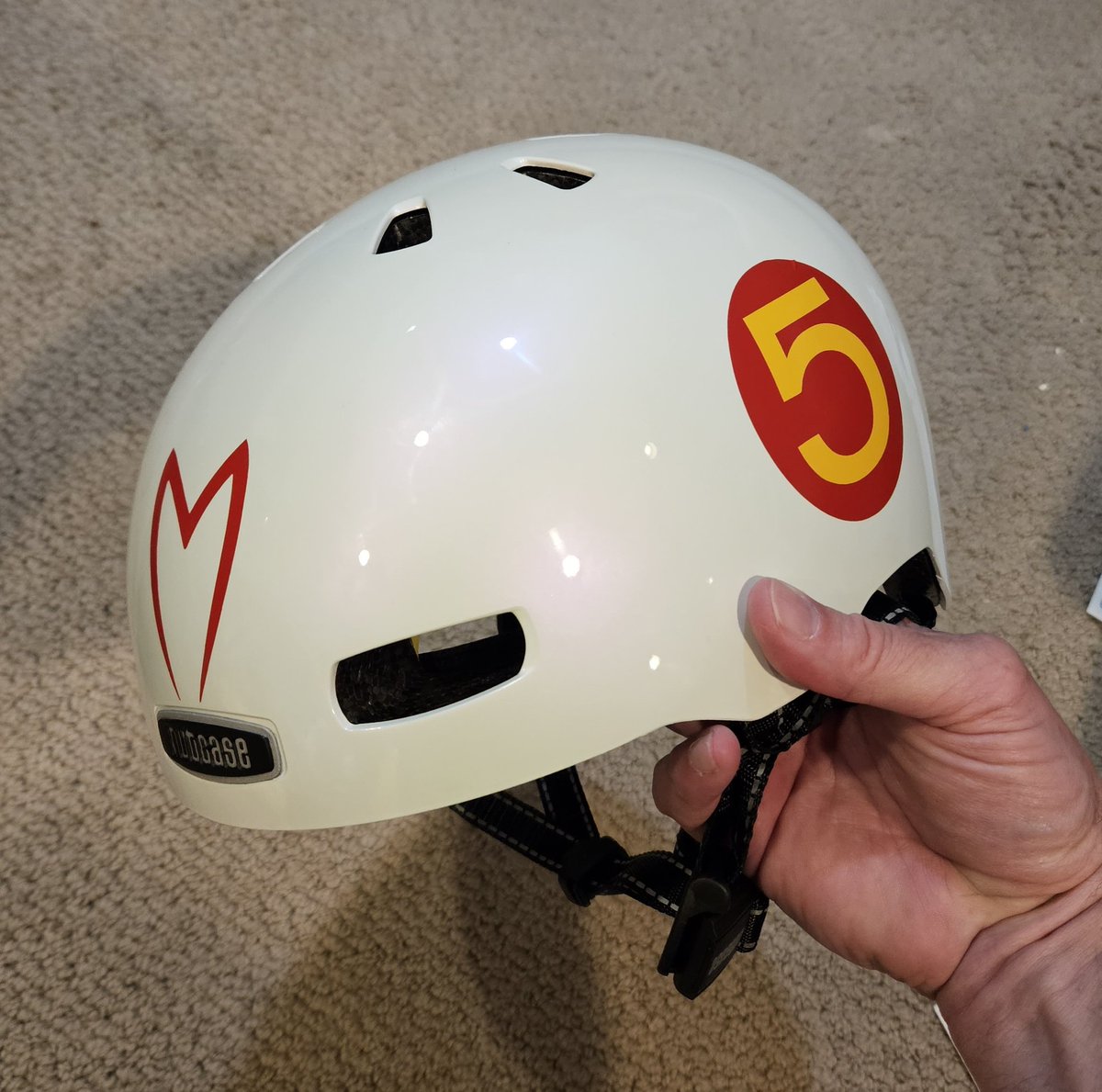 DelCo_Brian's tweet photo. My sister reminded me I need to be a grownup &amp; wear a bike helmet when I race around the neighborhood at speeds over 20mph, so I will....

... on one condition.

#SpeedRacer #MachFive #GoSpeedRacerGo #MachGoGoGo https://t.co/jRqfrFyCUL