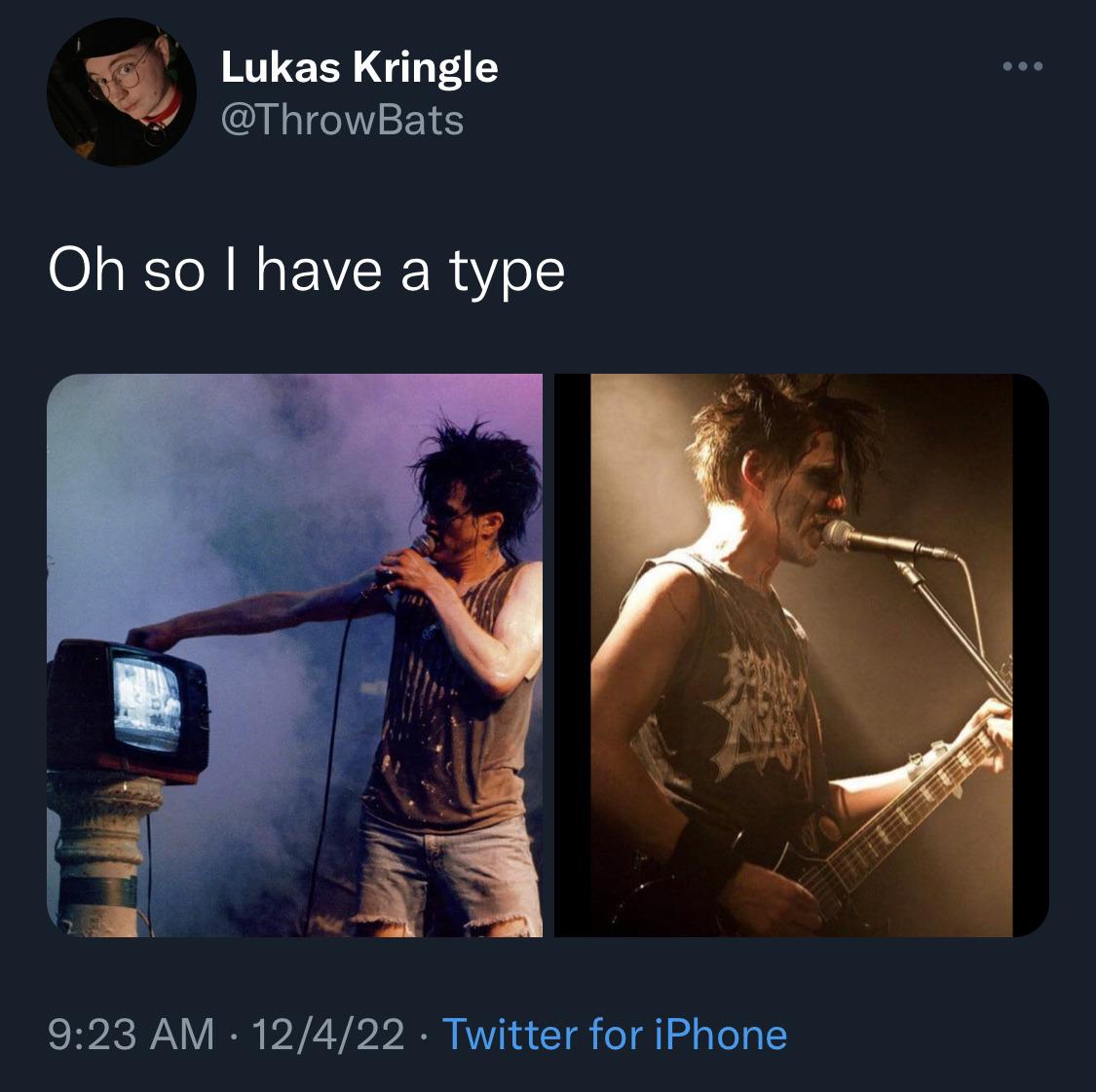 //Do you think Mary Goore(right)was inspired by a look Nivek Oghr from Skinny Puppy did in 80's(left)? I found a photo someone posted of the two side by side and at first I forgot one of them was Oghr and thought the were both Mary Goore. Both have bl**d and the same Hairstyle.