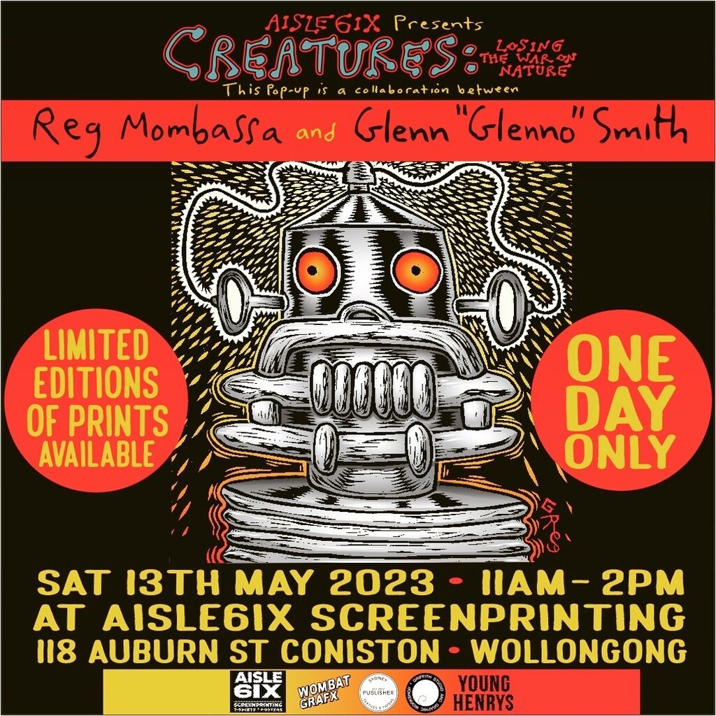 It's official! In one week's time we're hosting Creatures: Losing the War on Nature exhibition featuring the one and only @regmombassaofficial and @glennoart It's going down on May 13th, so grab your crew and come check out some of the most amazing linoc… instagr.am/p/Cr4s4m8vs9d/
