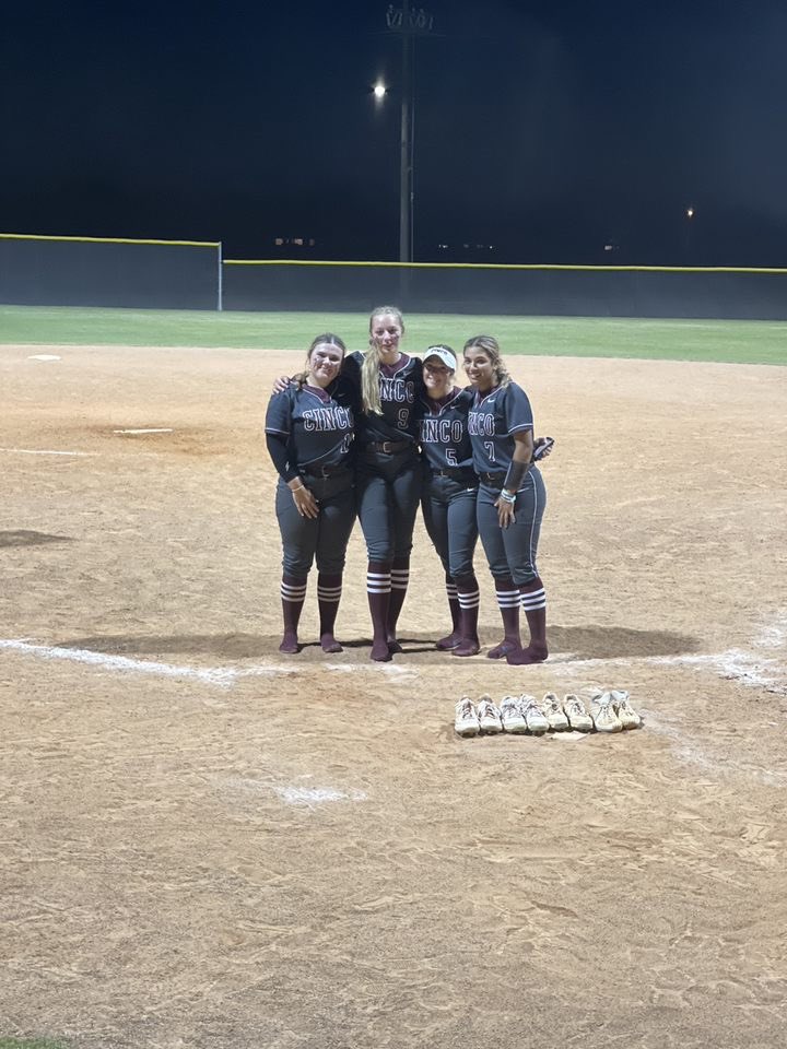 The Cinco Softball season is officially over.  Great season for these amazing ladies.  Fell short tonight, but always proud of these players!
Senior tradition of taking off their cleats for their final game at Cinco!  Thank you ladies for all you have contributed to this program!