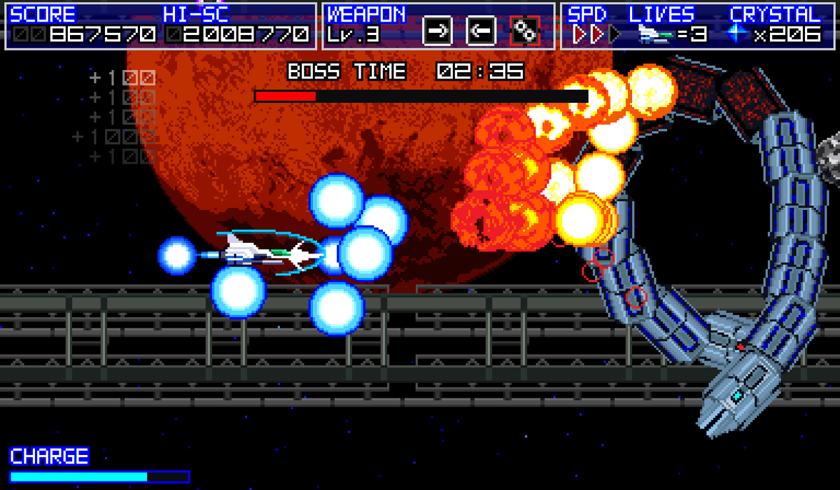 Terarin55's tweet image. ハイスピード横スクロールＳＴＧ！「Terra Flame（テラフレイム）」好評発売中！

難易度は3段階。ノーマルモードは遊びやすい難易度。一度ステージを突破するとステージセレクトが解放されていくので、STGが苦手な方も、少しづつ練習できます

store-jp.nintendo.com/list/software/…

#NintendoSwitch #TerraFlame