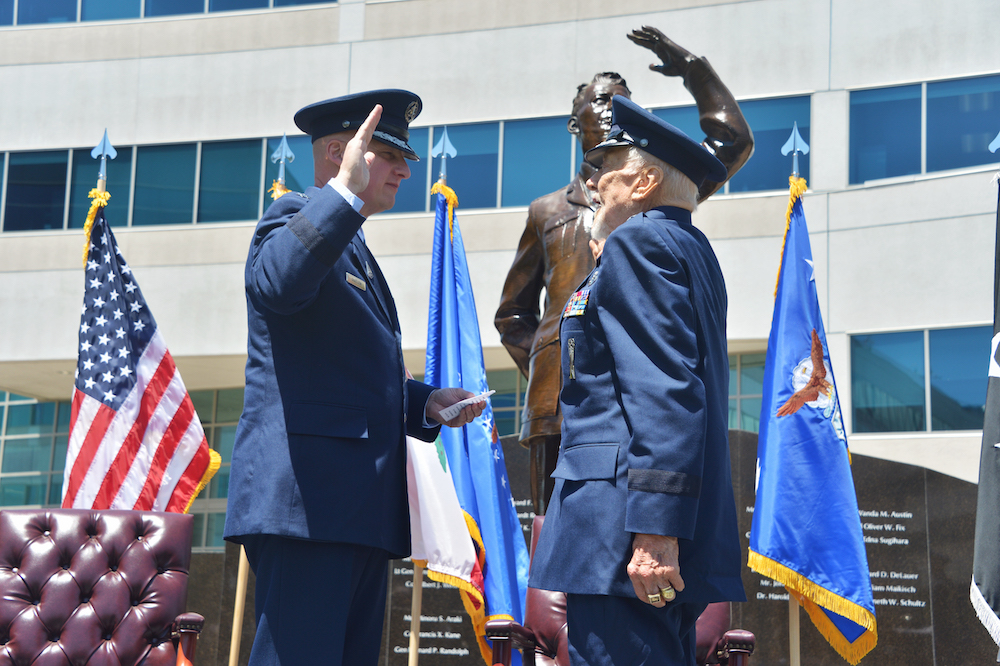 USSF_SSC's tweet photo. Space pioneer, legend &amp; now official @SpaceForceDoD Guardian @TheRealBuzz was officially promoted to Brigadier General by SSC Commander Lt Gen Michael Guetlein during a ceremony at Los Angeles Air Force Base. Congratulations to Brig Gen Aldrin! Read more: https://t.co/w8Vlg8MSoV https://t.co/yHVpGGMcec