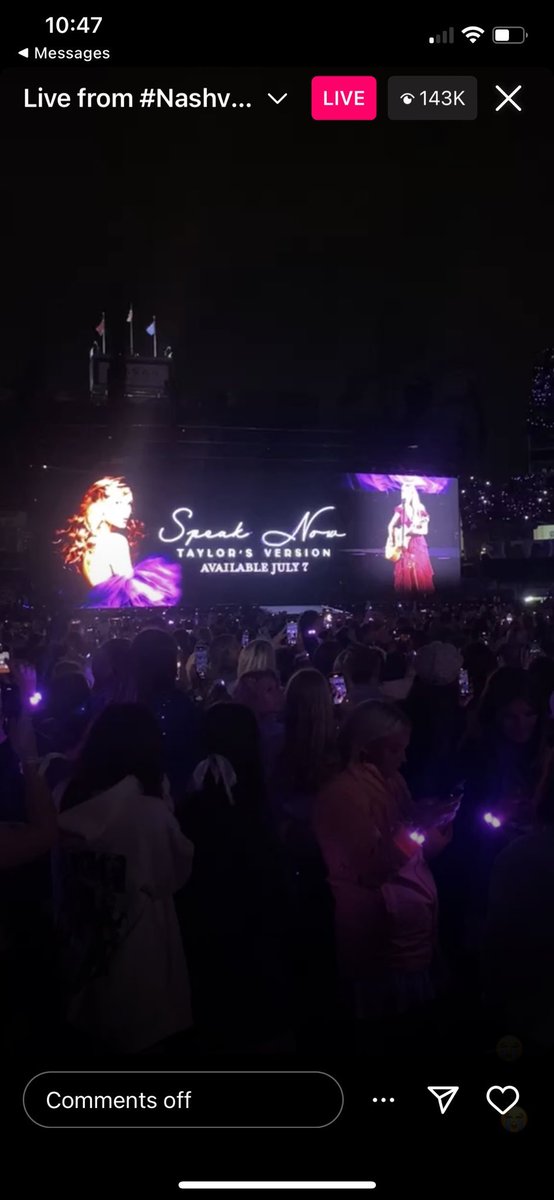 getawaykaren's tweet photo. NASHVILLE WON TONIGHT!! #NashvilleTSTheErasTour 💜💜💜 https://t.co/Qwg4KZnGR5