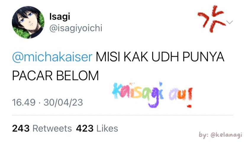 kelanagi's tweet photo. #bluelock few tweets au #kaisagi #kiis 

tentang Isagi yang naksir dan nekat buat deketin kakak tingkatnya dikampus, Michael Kaiser yang notabene udah punya pacar?! https://t.co/zFDPGyYgqc